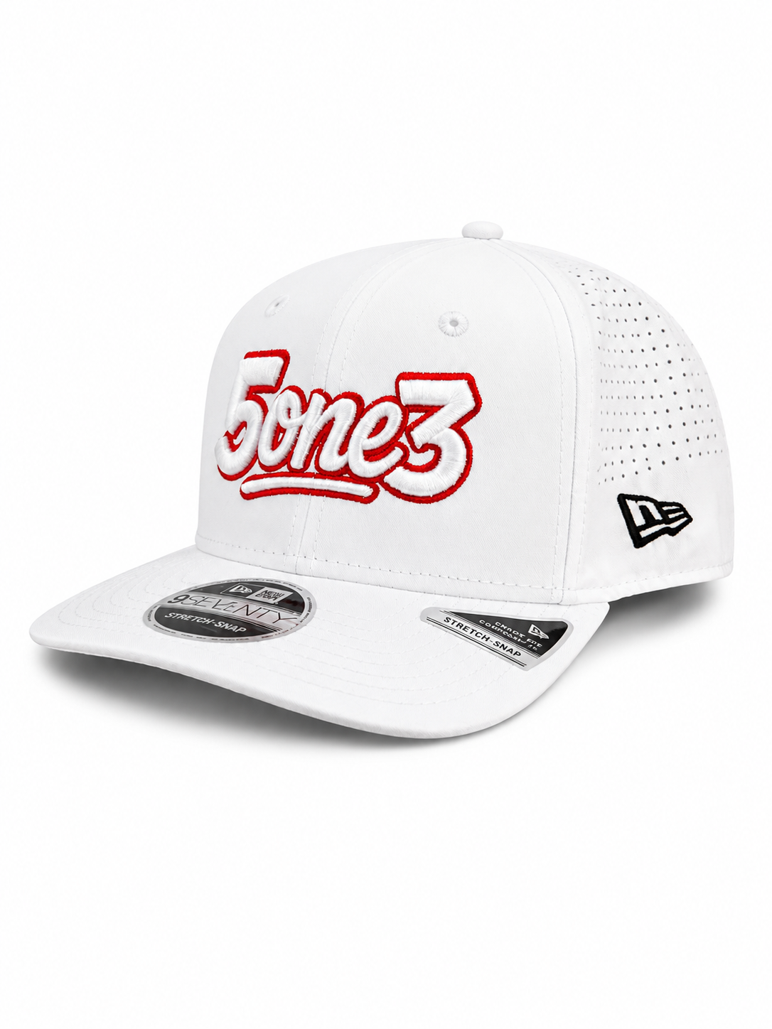 White & Red Perforated Snapback