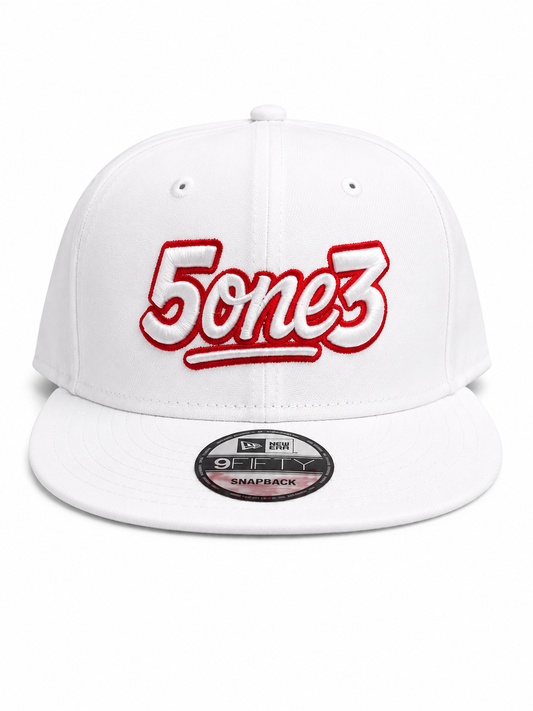 White & Red Flat Bill Snapback