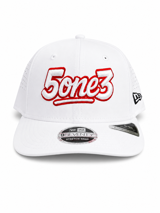 White & Red Perforated Snapback