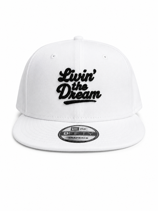 - Livin' The Dream - White Flat Bill Snapback